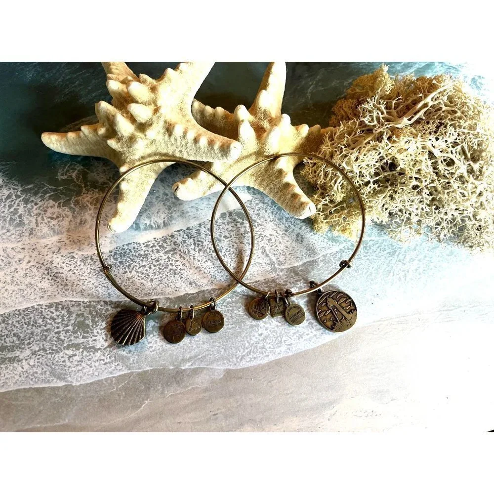 Alex and Ani Gold Bracelet Set Lighthouse & Seashell